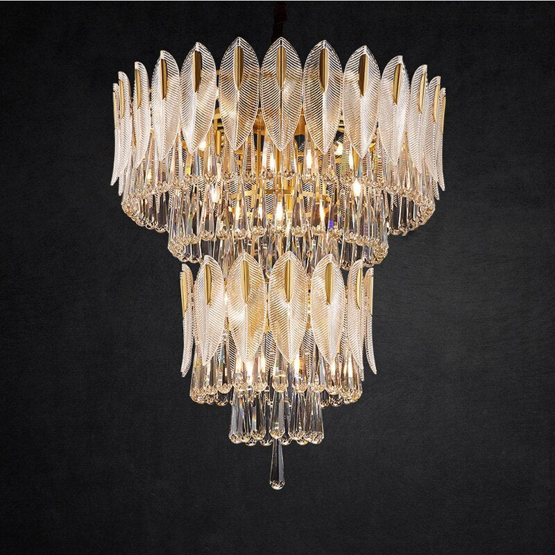 Modern Chandelier Ceiling Light With Feather Crystal Design