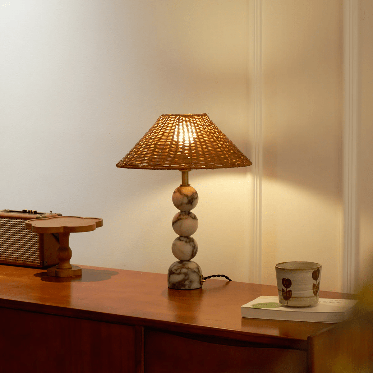 Marble Orb Rattan Table Lamp