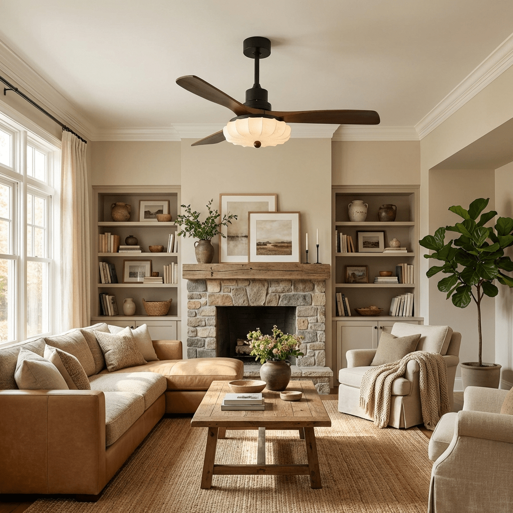Ventra Vintage Glass Wood Ceiling Fan Light
