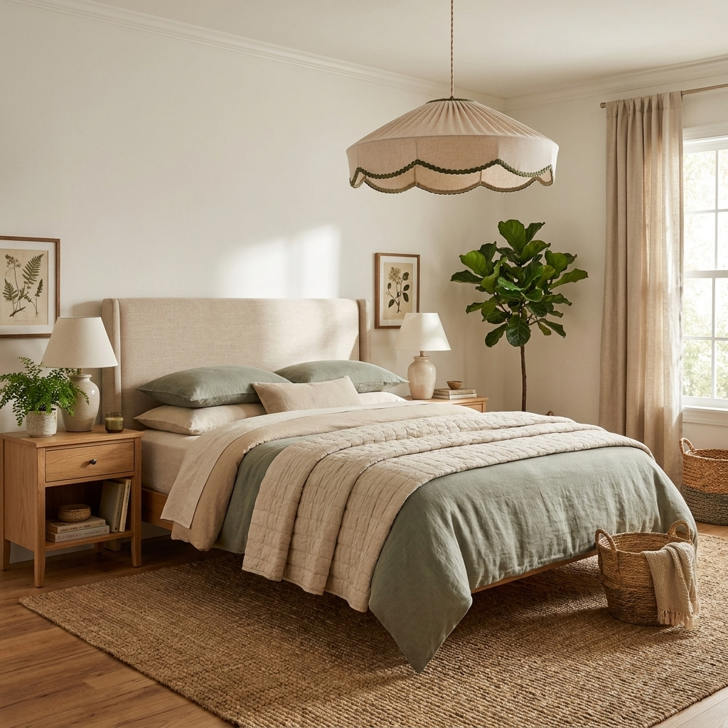 Sage Pleated Linen Pendant Lamp