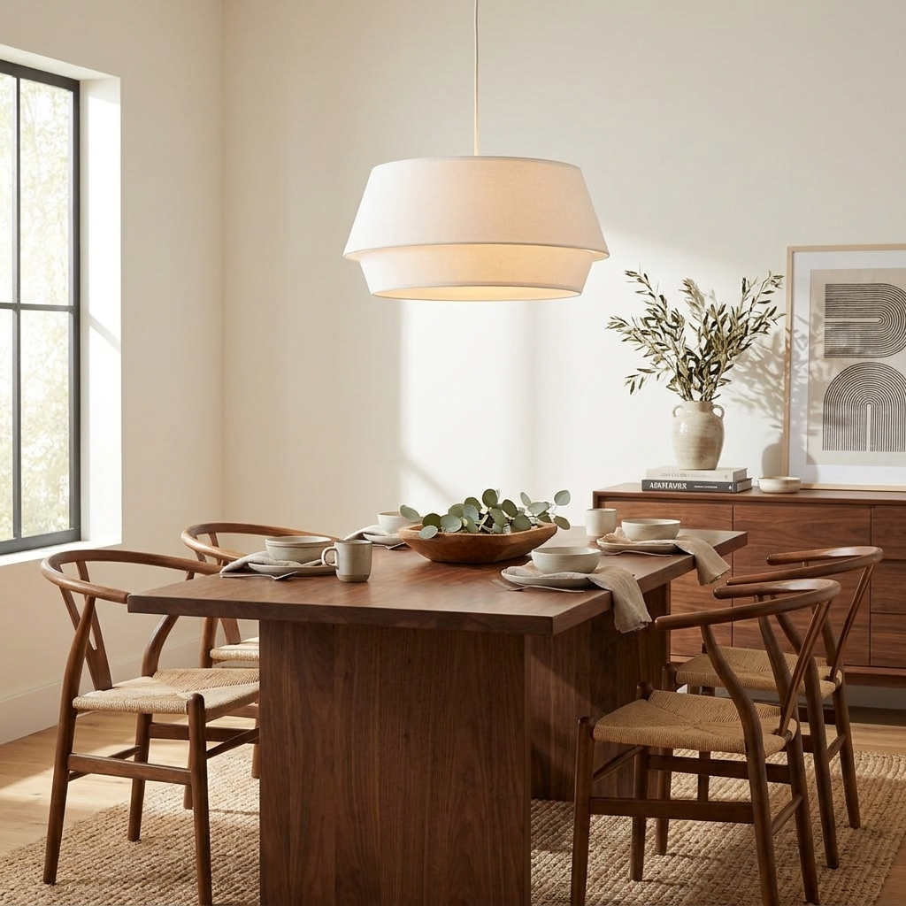 Ecru Two-Tier Linen Pendant Lamp