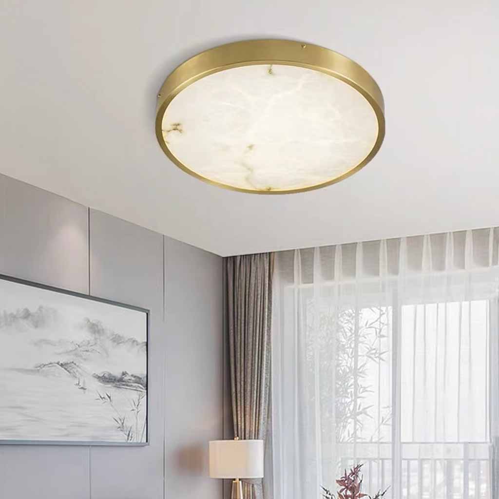 Round Brass Alabaster Ceiling Light Flush Mount