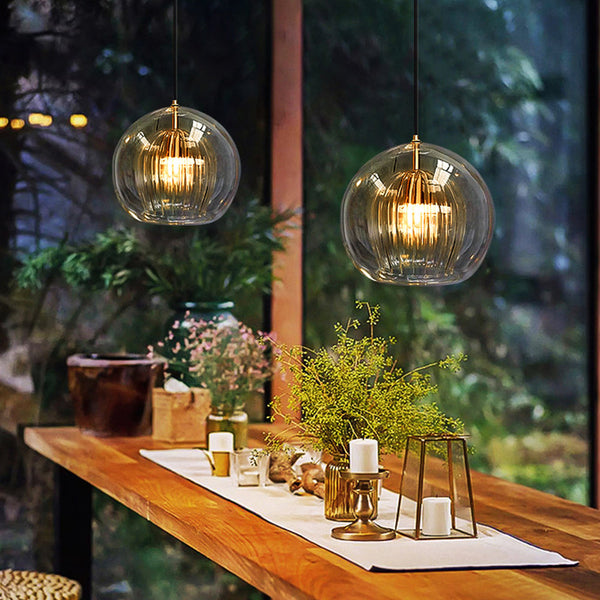 Althio Pendant Light Glass Globe Clear Amber