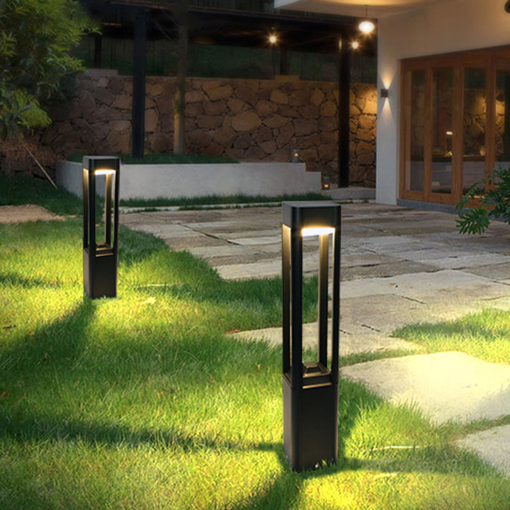 Ray Metal Rectangular Hollow Outdoor Path Light, Black
