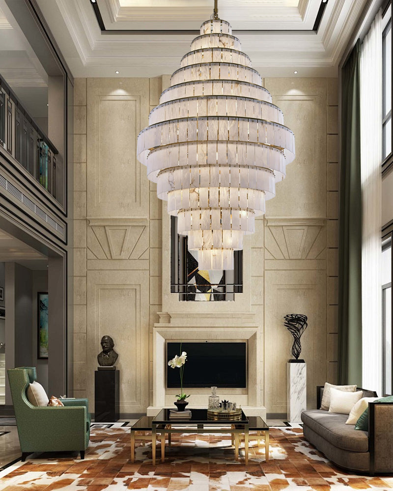 Giant Tiered Alabaster Foyer Chandelier