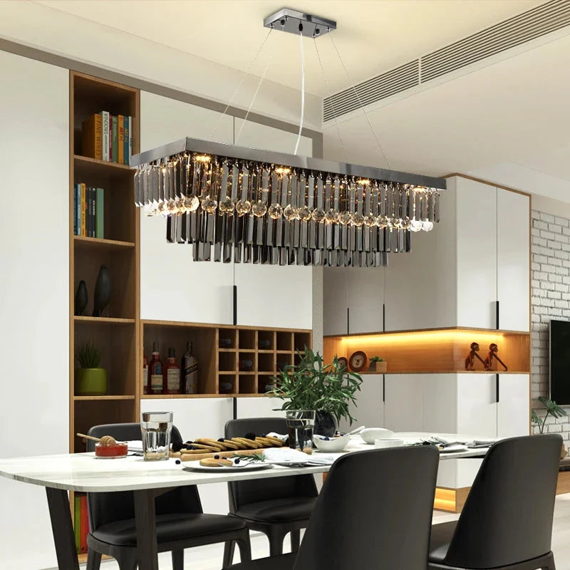 3 Tier Contemporary Rectangular Crystal Chandelier