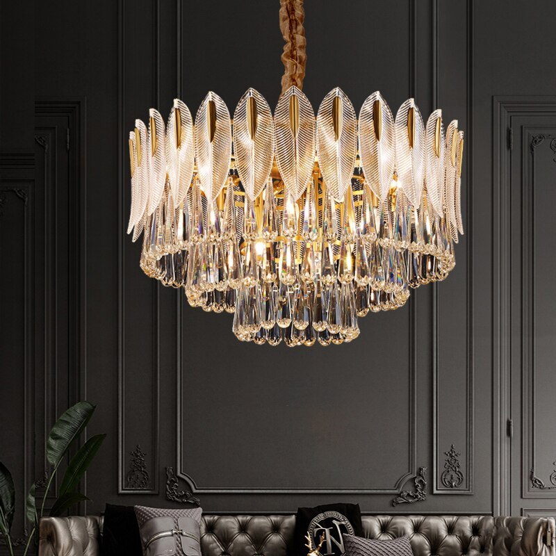 Modern Chandelier Ceiling Light With Feather Crystal Design