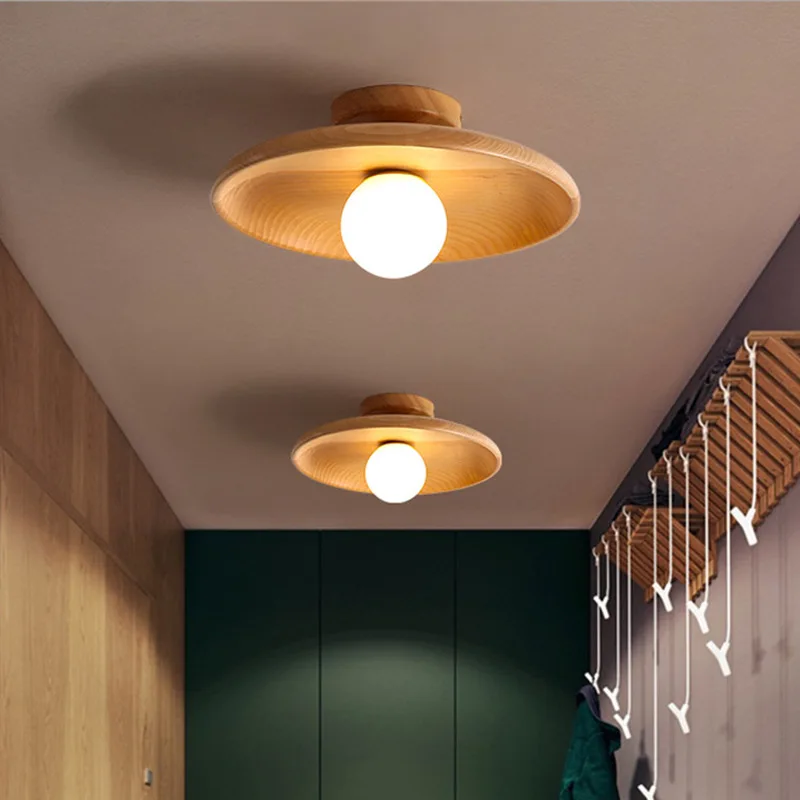 Nordic Wood Minimalist Round Hallway Ceiling Light