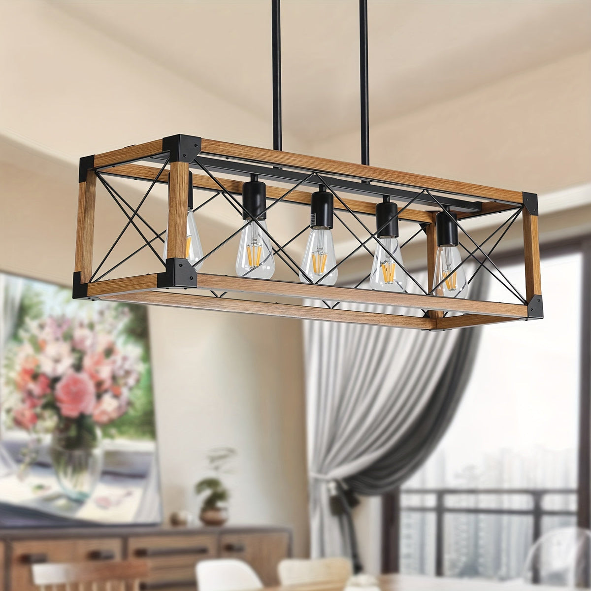 5-Light Farmhouse Rectangular Chandelier