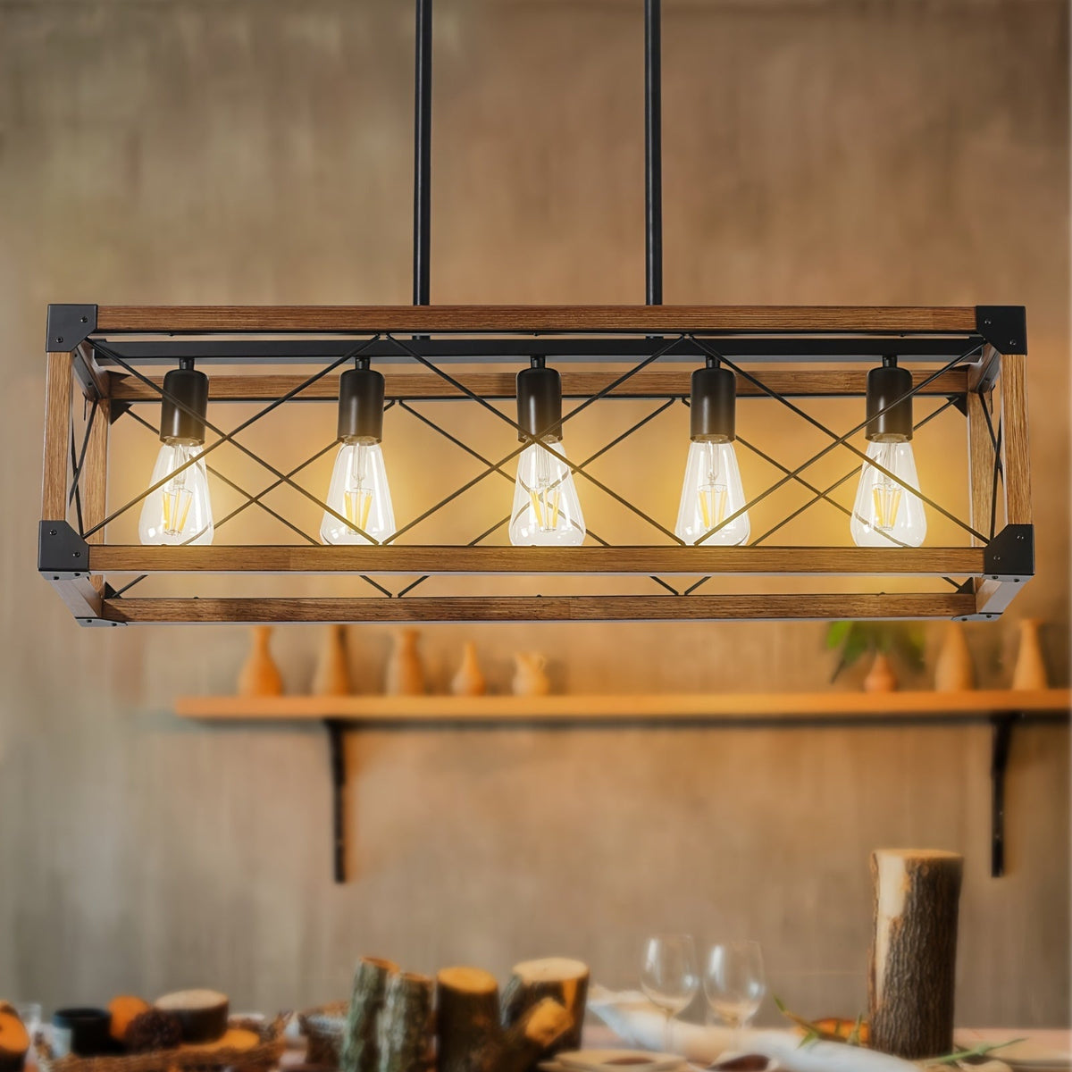 5-Light Farmhouse Rectangular Chandelier