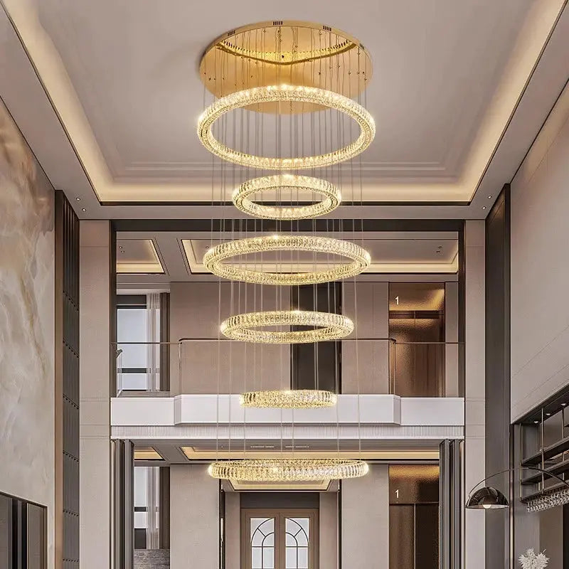 6 Ring Crystal Modern Stairway Lighting
