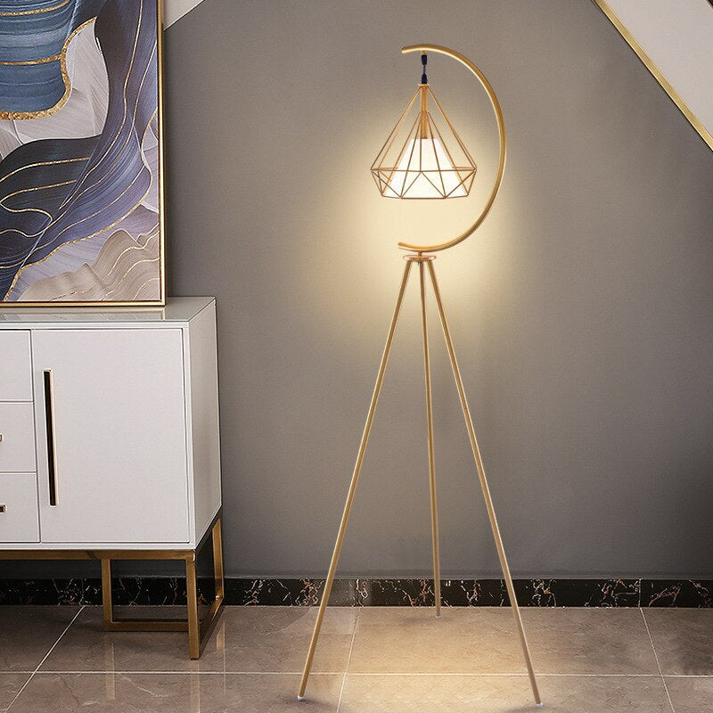 Gold Three-Legged Diamond Decorate Floor Lamp