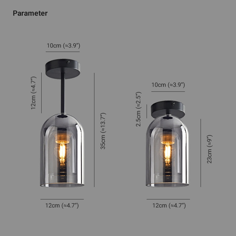 Valentina Modern Cylinder Semi-Flush Mount Clear Glass Ceiling Light, Cognac/Grey