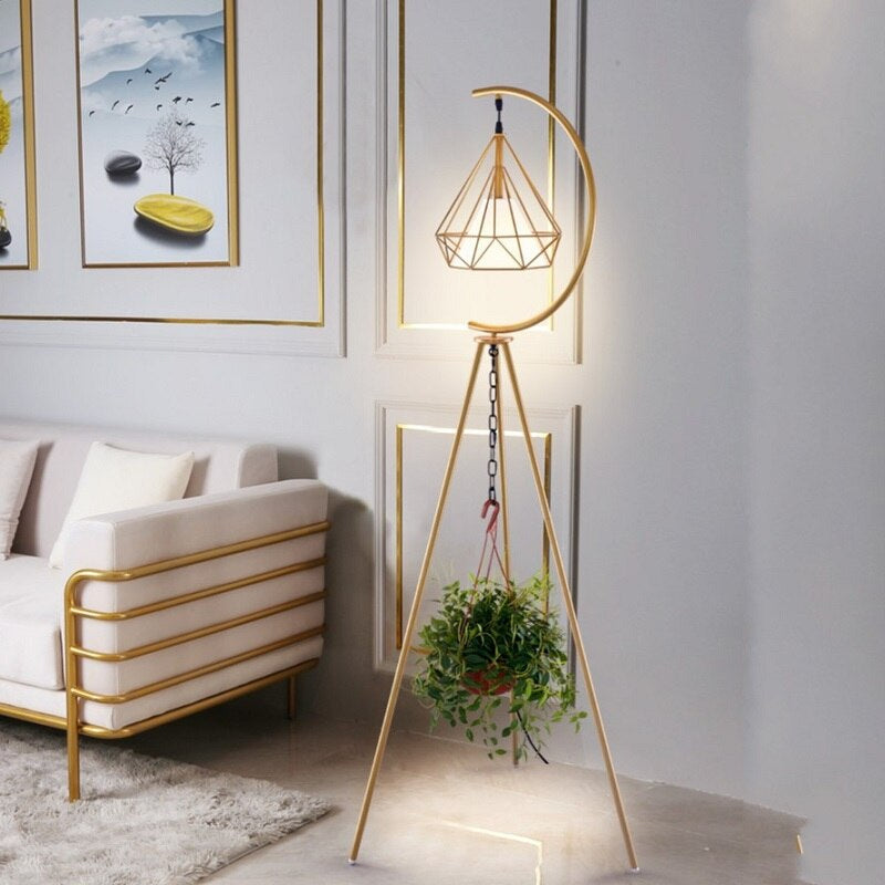 Gold Three-Legged Diamond Decorate Floor Lamp