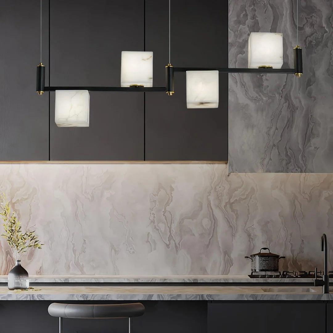 Simple Alabaster Square Box Chandelier