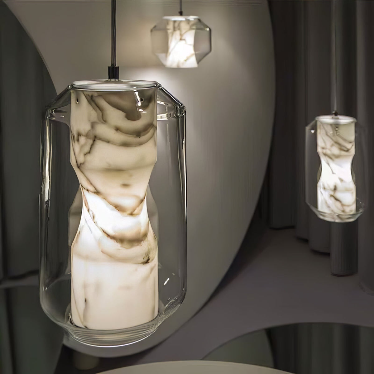Alabaster Glass Cylinder Pendant Light