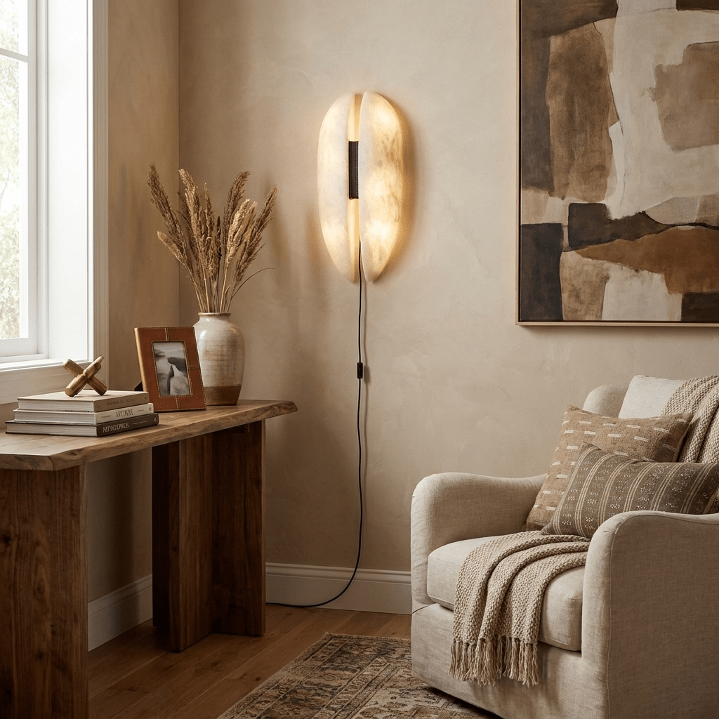 Capsule Alabaster Veil Leather Wall Light