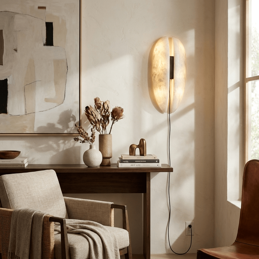 Capsule Alabaster Veil Leather Wall Light