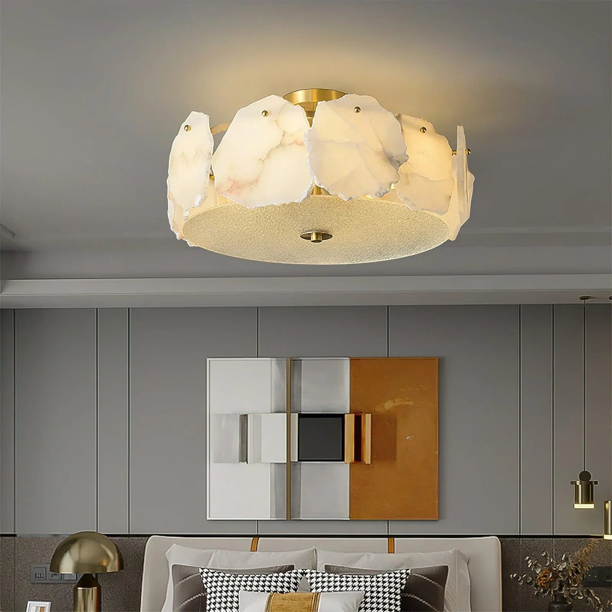 Alabaster Artze Brass Ceiling Light