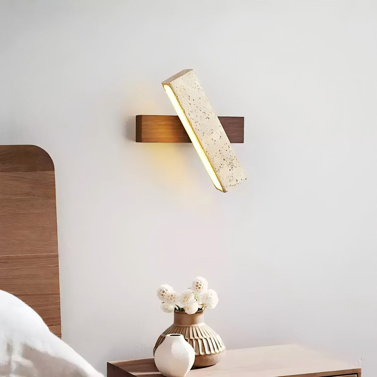 Ostruvyo Linear Walnut Travertine Wall Lamp