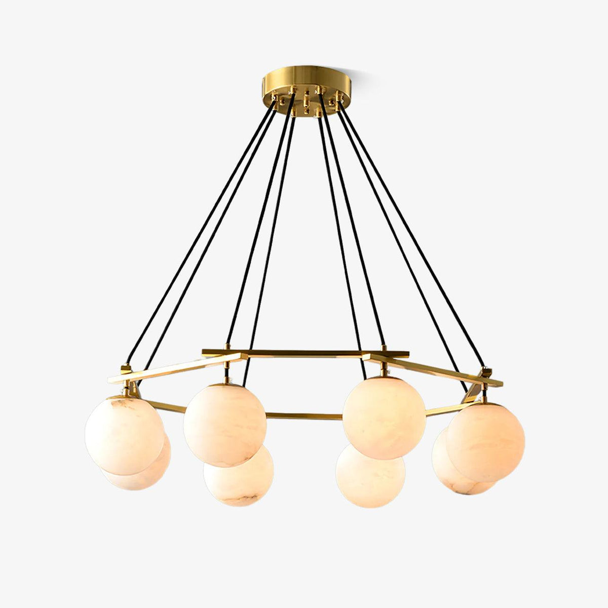 Brass Ring Alabaster Globe Chandelier