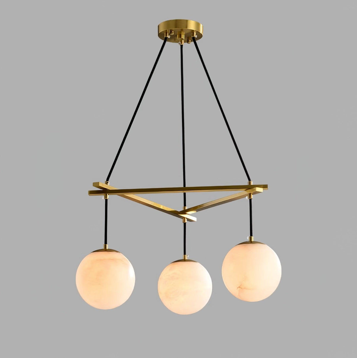 Brass Ring Alabaster Globe Chandelier