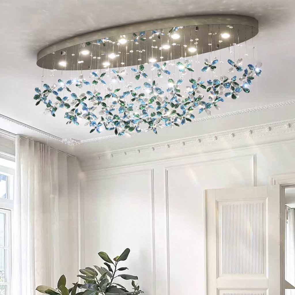 Pendant Ceiling Light Floral Green & Blue Crystal LED