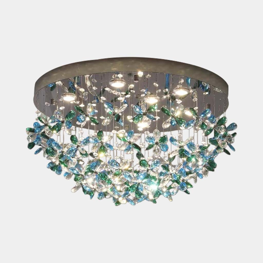 Pendant Ceiling Light Floral Green & Blue Crystal LED