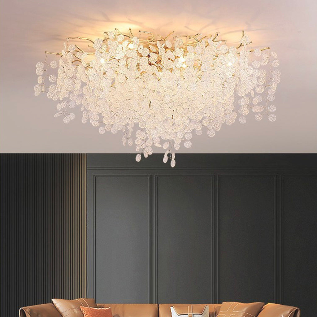 Flush Mount Chandelier Ceiling Light Modern Branch Glass Leaf