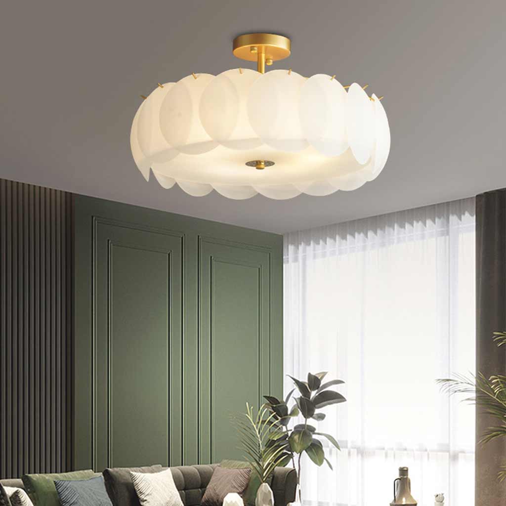 Ceiling Light Semi-Flush Mount Acrylic Drum, White