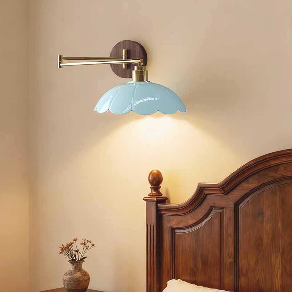 Ceramic Swing Arm Wall Sconce Light Flower Shade LED