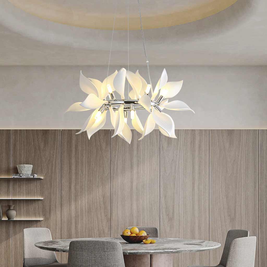 Chandelier Artistic Ceramic Blooming Flower, White
