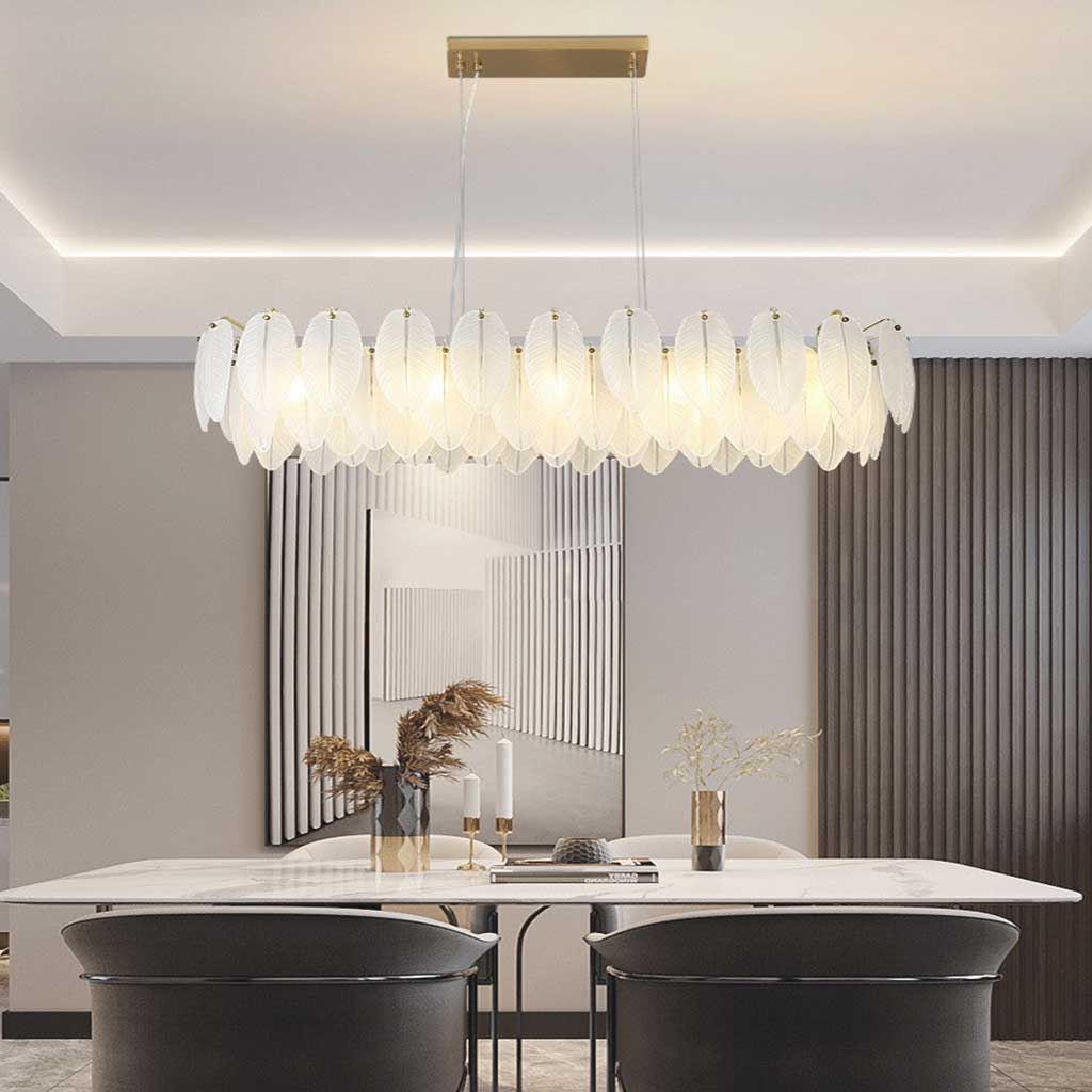 Chandelier Luxury Glass Feather Round / Rectangular, Gold&White