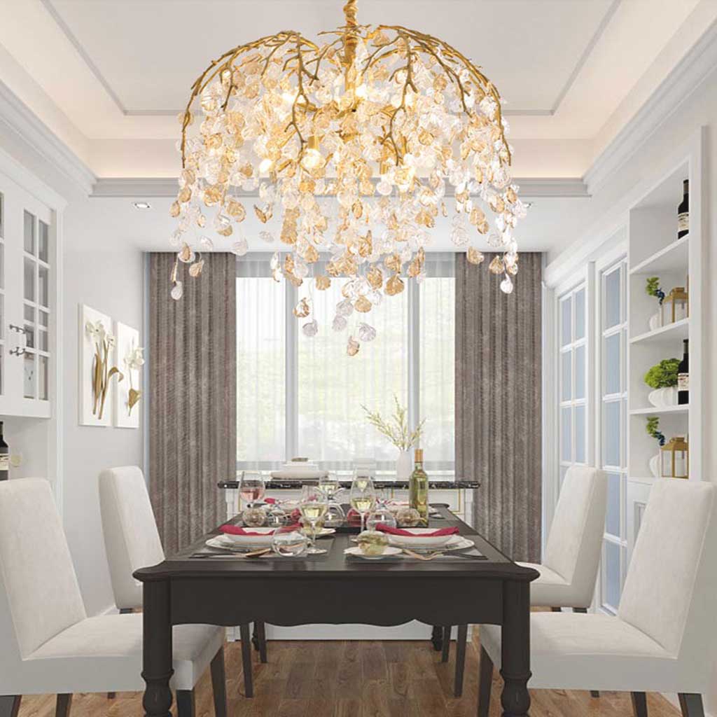 Chandelier Glamorous Leaf Arch Branch, Brass & Glass