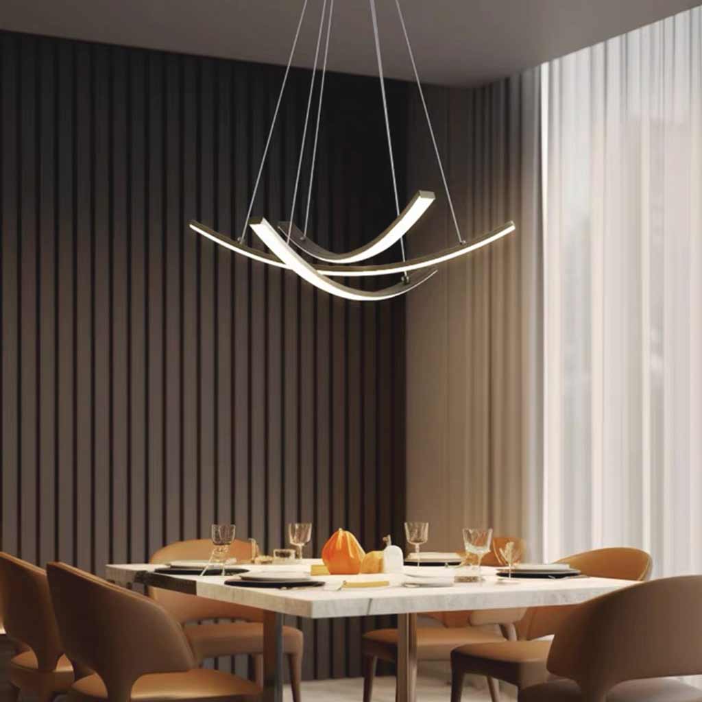 Chandelier Minimalist Brass Arc Curved Cross LED