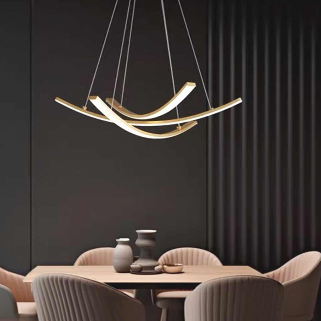 Chandelier Minimalist Brass Arc Curved Cross LED