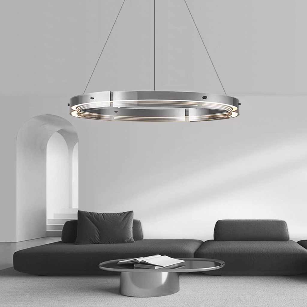 Chandelier Modern Copper Glass Ring LED Dimmable, Black