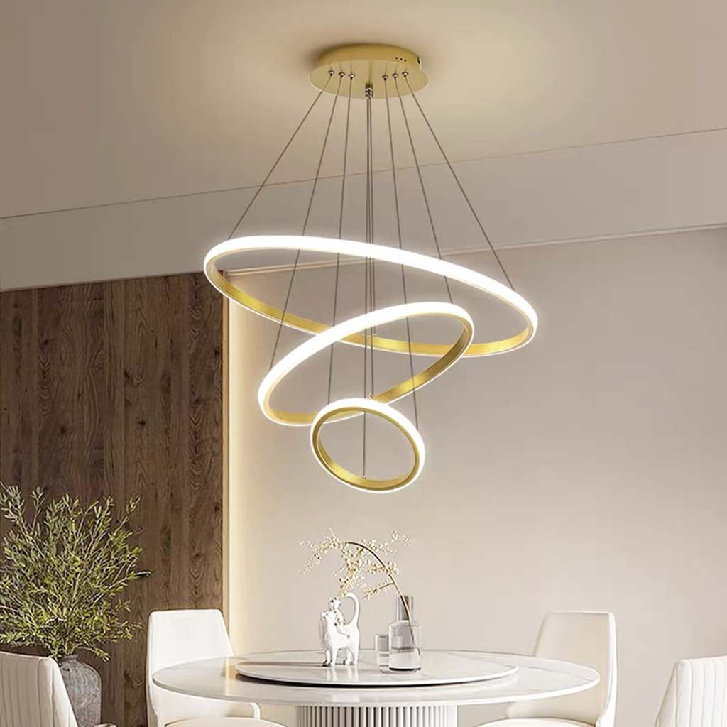 Chandelier Modern Gold 3 Ring Circular, Aluminum