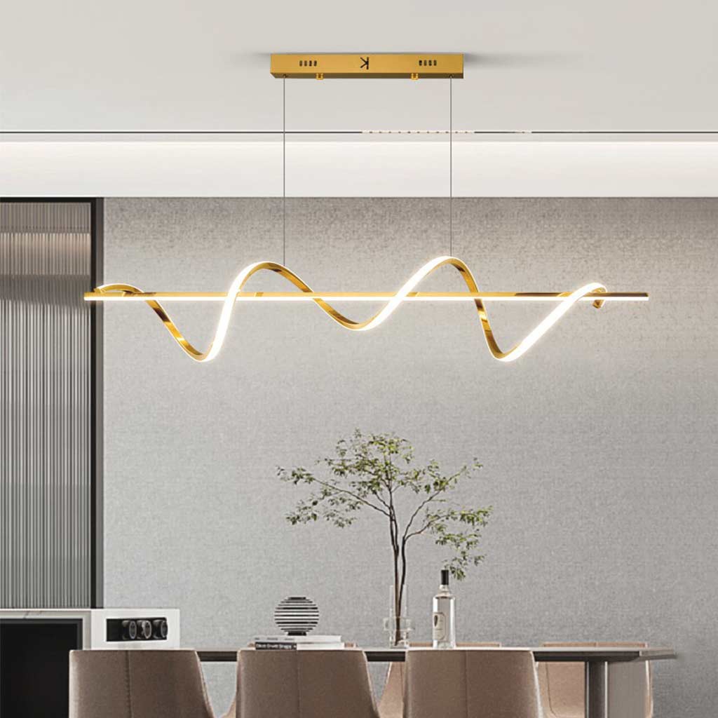 Chandelier Modern Linear Curved Wave LED, Gold