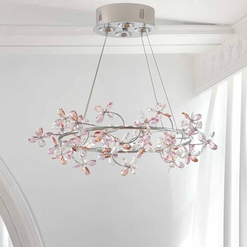 Chandelier Round Branch Colored Crystal Garland LED