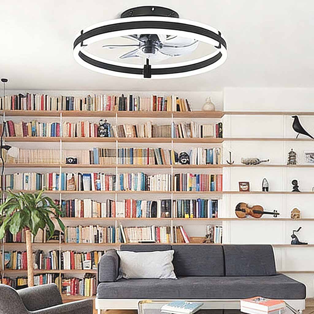Circle Ceiling Fan with Light Semi-Flush Silent, Black & White