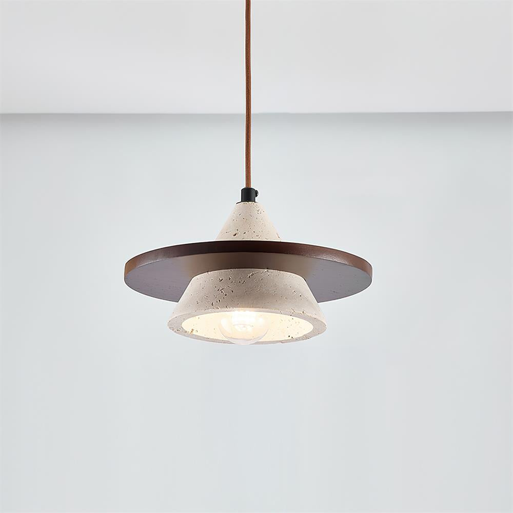 Sereora Pendant Light Wooen Disc Travertine