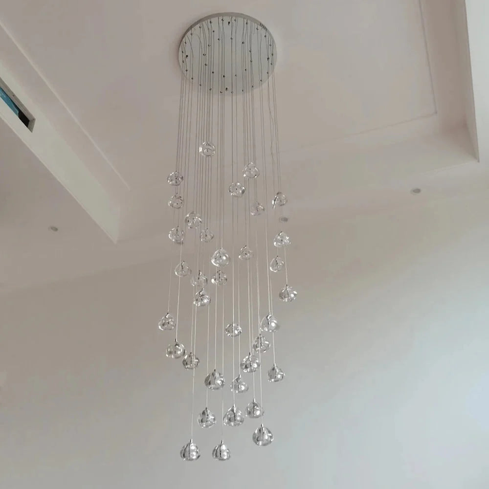 Clear Crystal Bubble Chandelier For High Ceiling Foyer