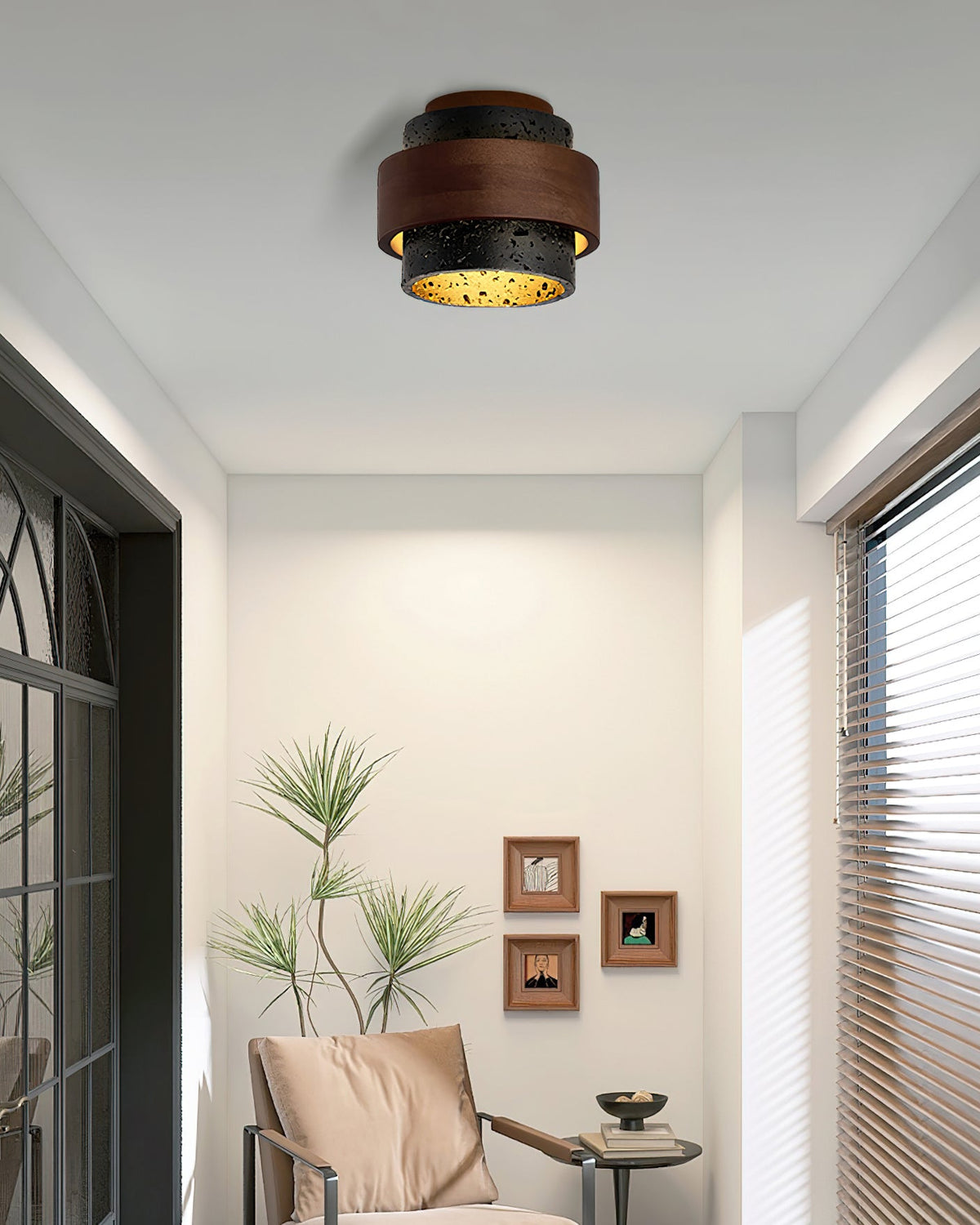 Noruaine Black Travertine Ceiling Light