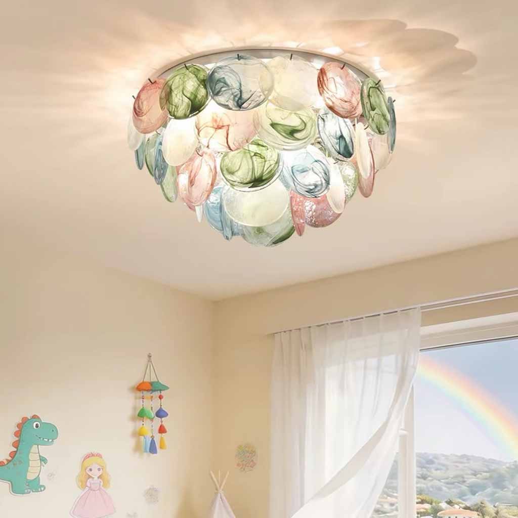 Colorful Murano Glass Seashell Disc Chandelier Ceiling Light