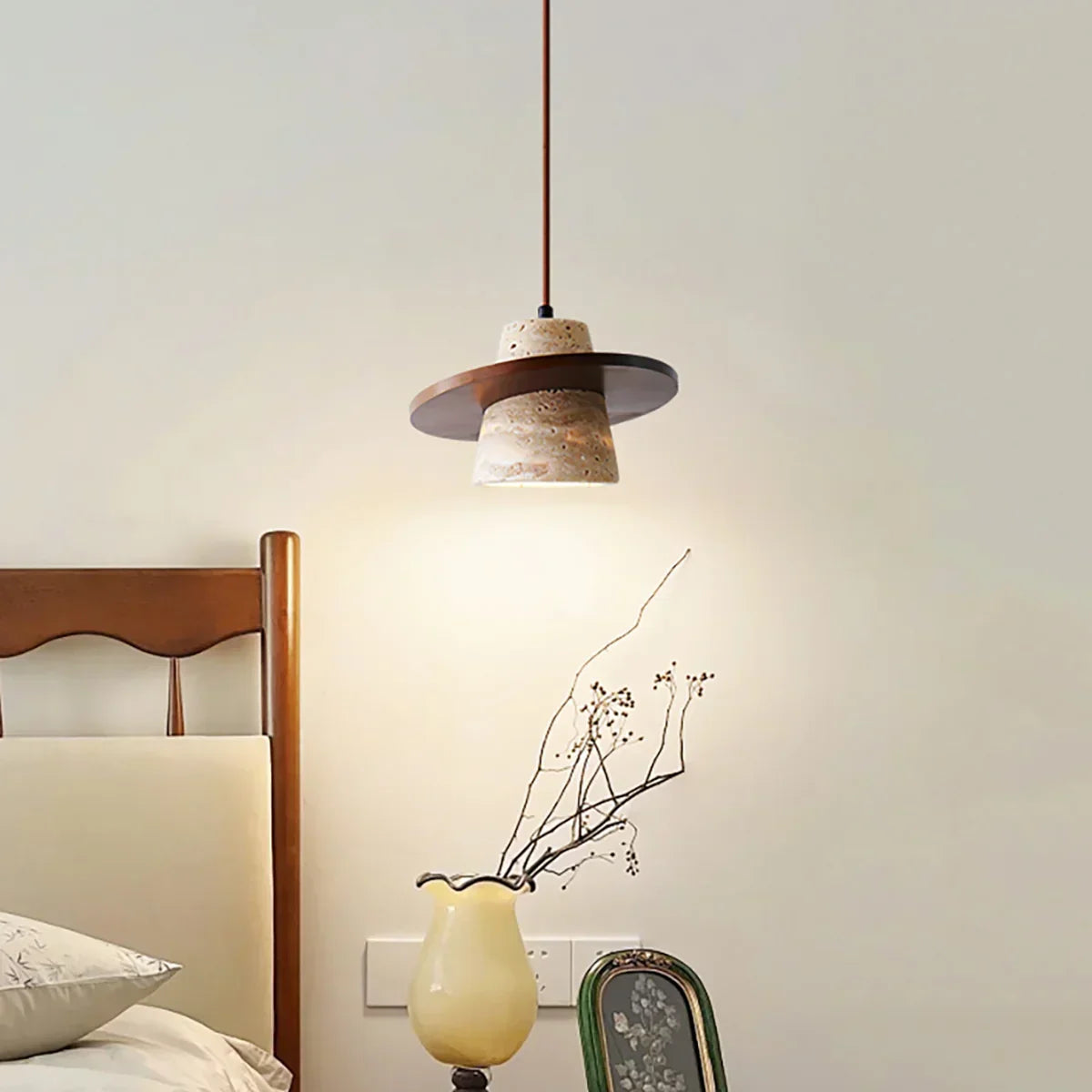 Conical Travertine Ring Pendant Lamp