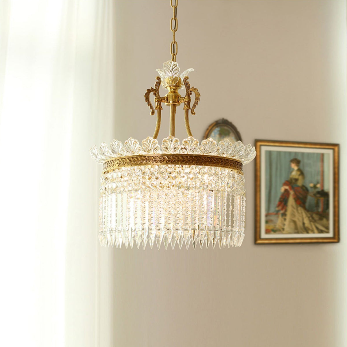 Crinoline Postmodern Luxury Brass Crystal Chandelier