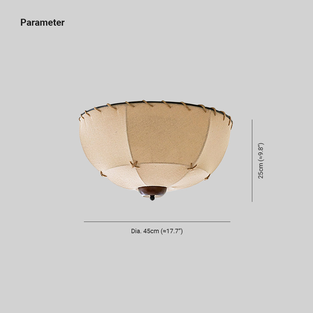 Dome Ceiling Light Handcrafted Wood Fabric Rustic