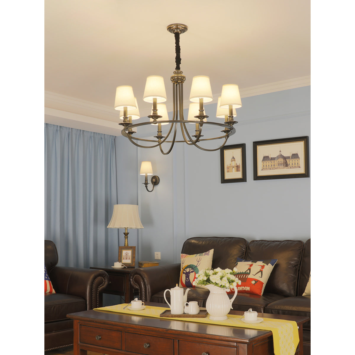 Plume Vintage Elegance Brass Fabric Chandelier
