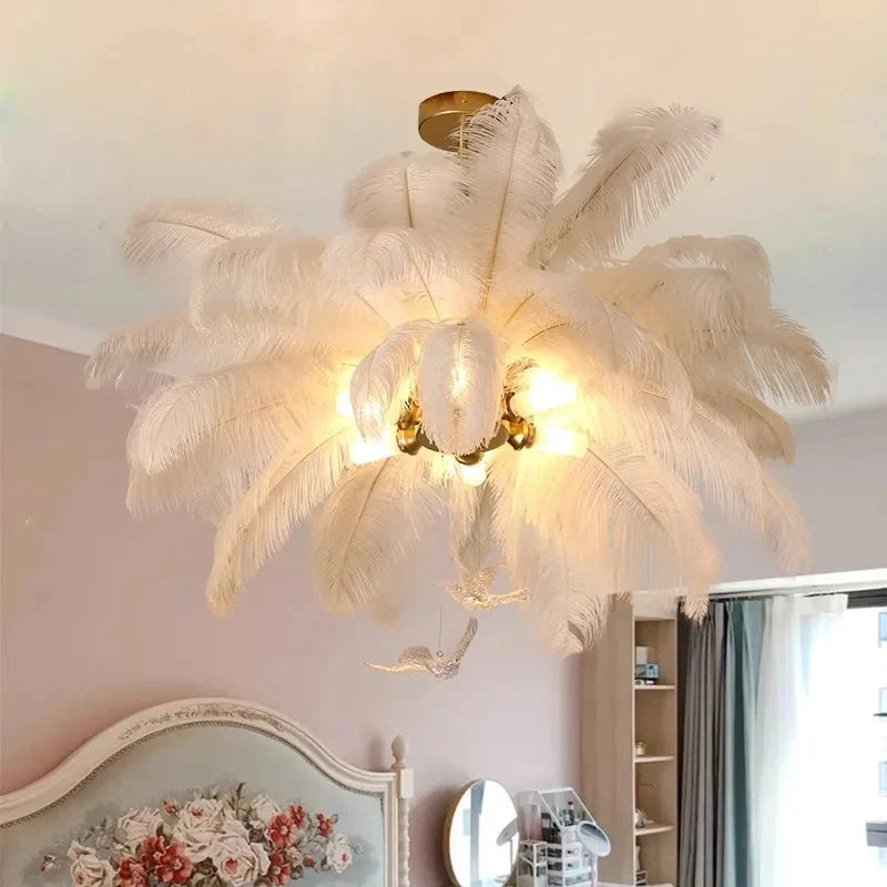 Divas Modern White Ostrich Feather Chandelier